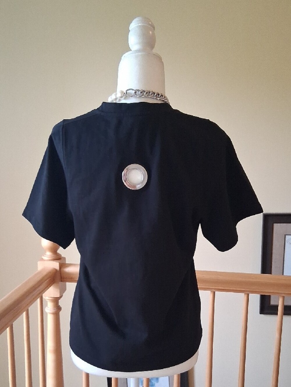 Pinko Black Short-Sleeve Tee with Pearl Neckkace Chain Accent Two Piece Set - Picture 3 of 12